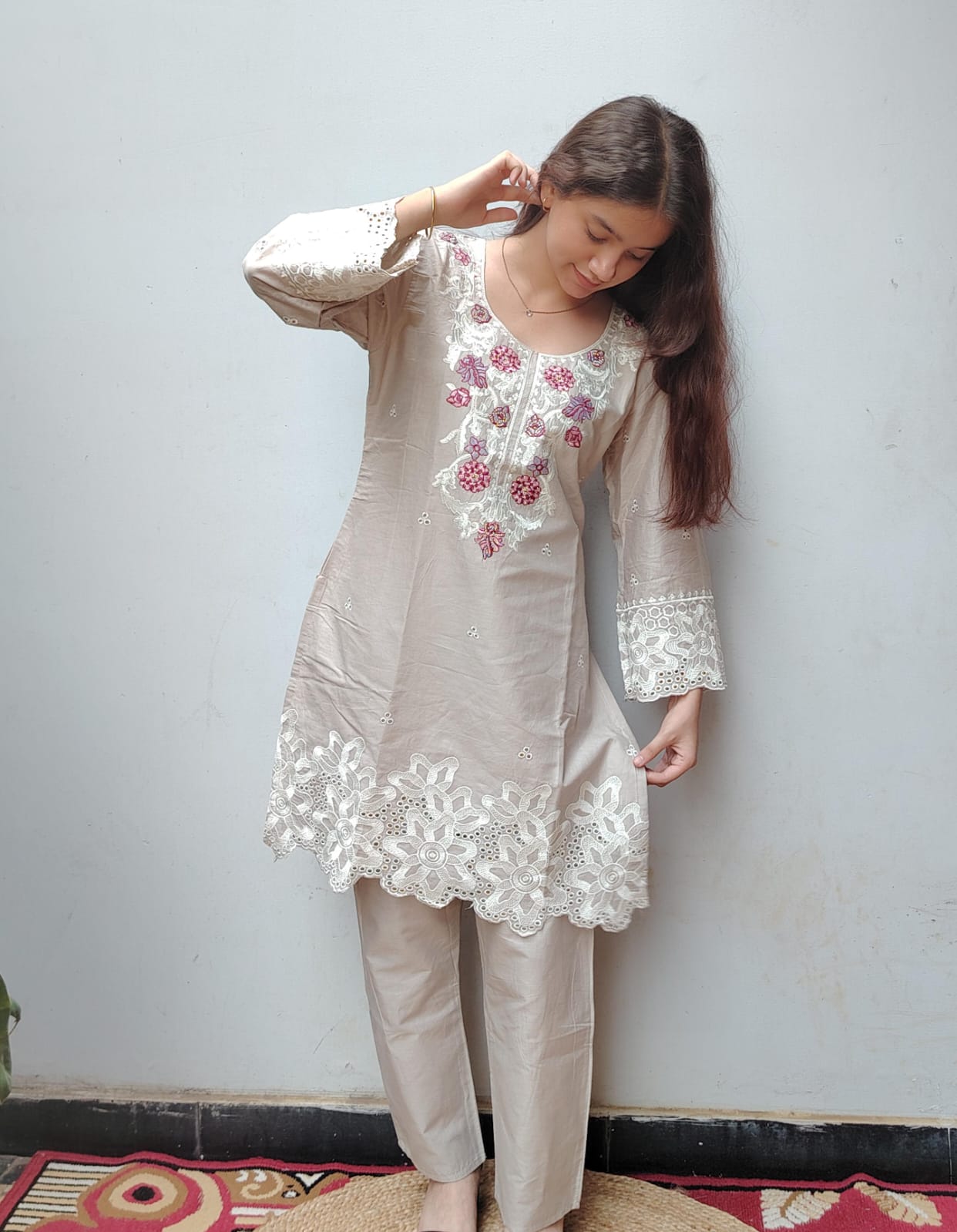 Grey Embroidered Pakistani Cord Set