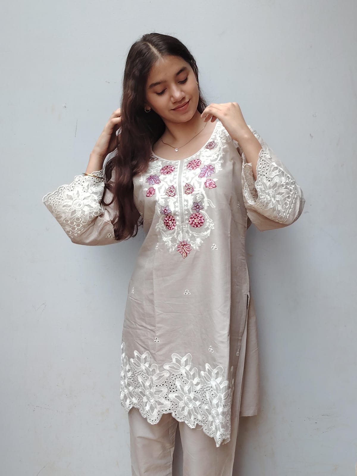 Grey Embroidered Pakistani Cord Set