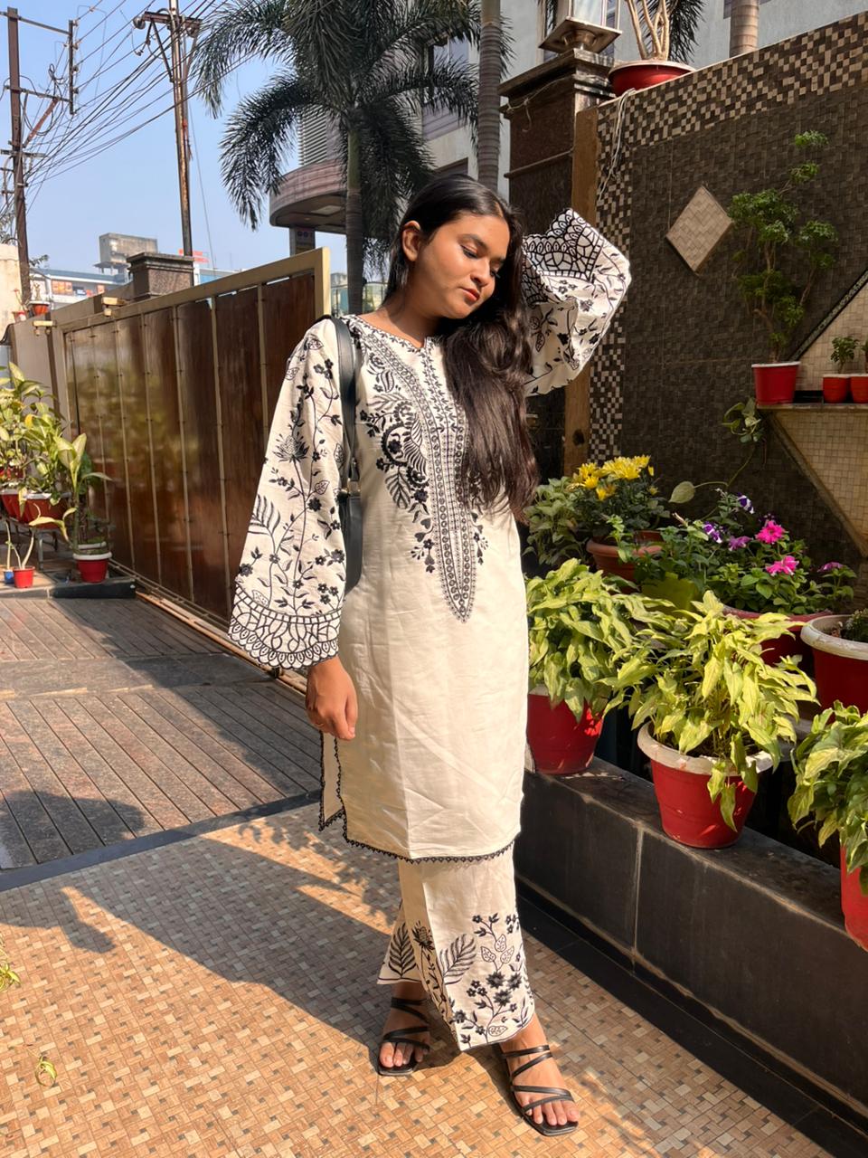 White Heavy Embroidered Cotton pakistani suit