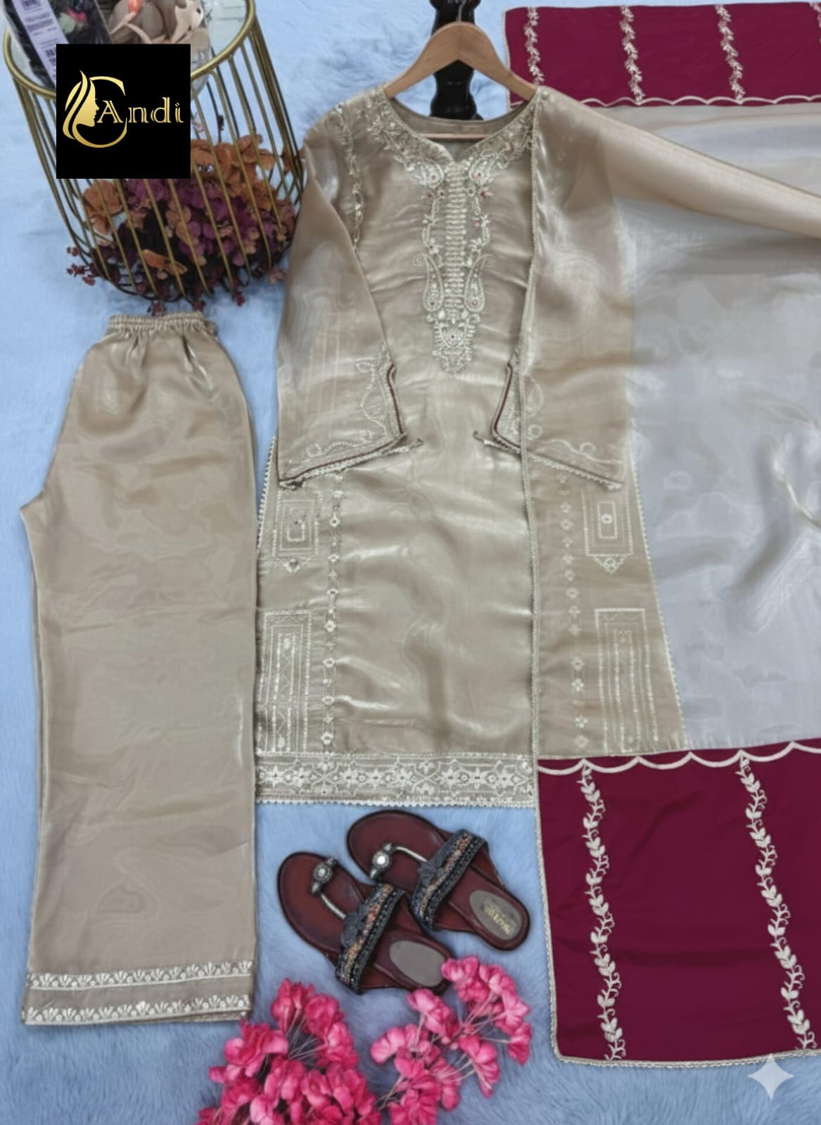 Heavy Pakistani Embroidered Kurti Pant Dupatta Set