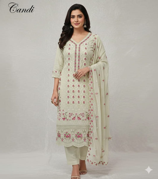 Light Pista Green Chikankari Unstitched Suit Set πΈ