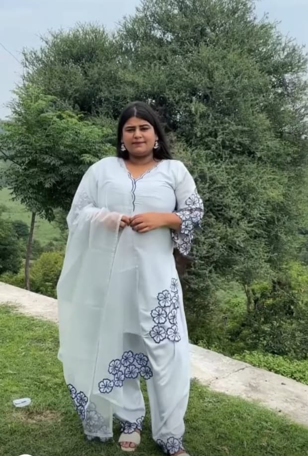 White & Blue Floral Embroidered Farsi Salwar Suit
