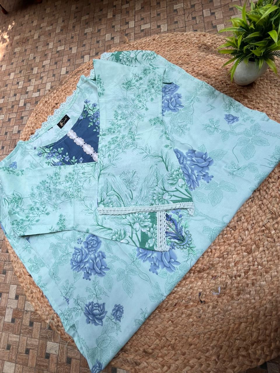 pista green Pakistani embroidery cotton dupatta set