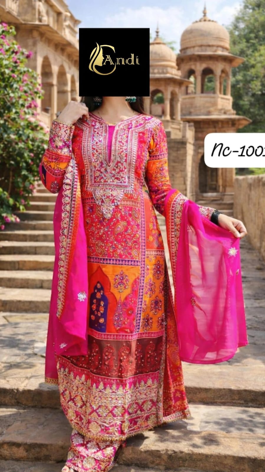 Multicolour Embroidered Kurti Pant Dupatta Set