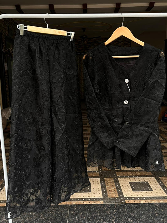 Rose Net Frock Skirt Set Black