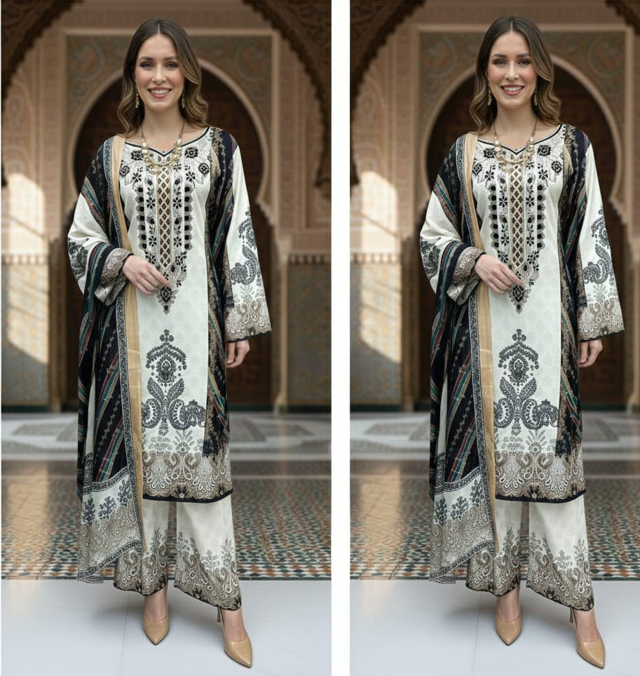 White Elegant Satin Pakistani Suit Set