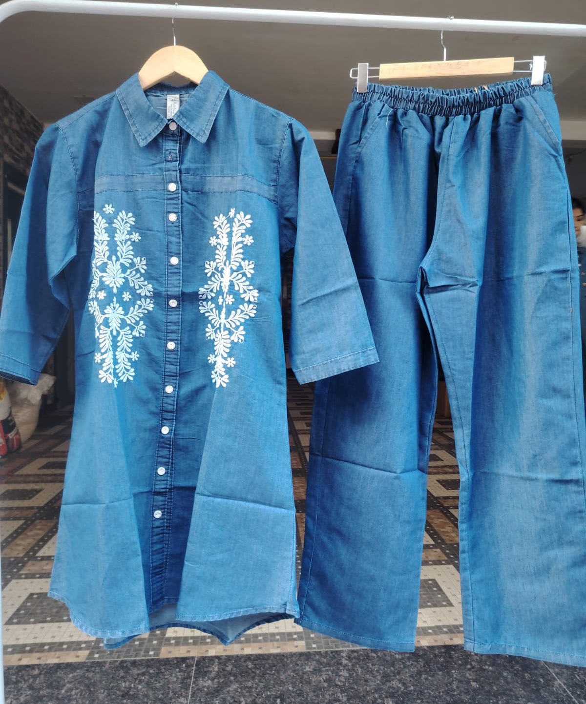 Embroidered Blue Denim Co-Ord set