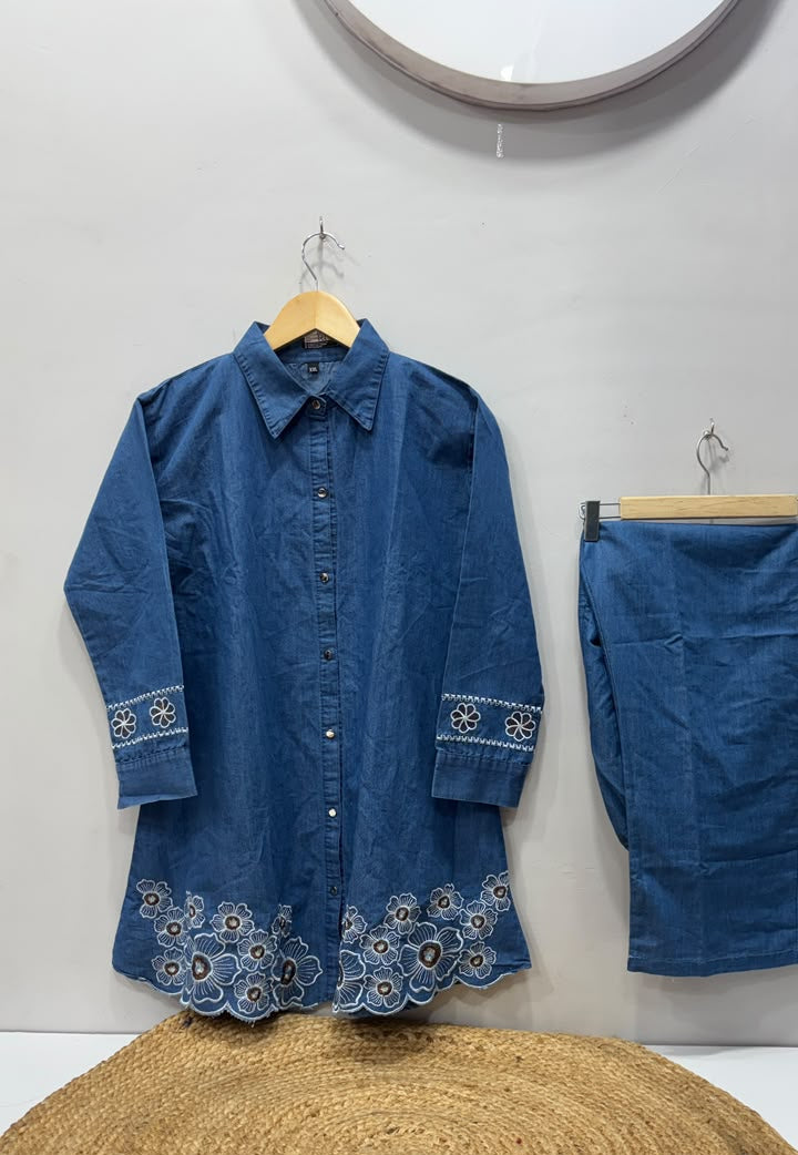 DENIM DARK BLUE KURTI PANT CORD SET