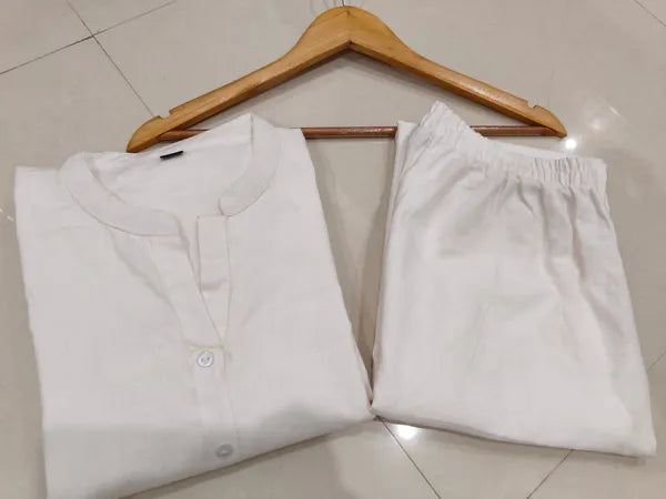 White khadi cotton kurti pant cord set for working women