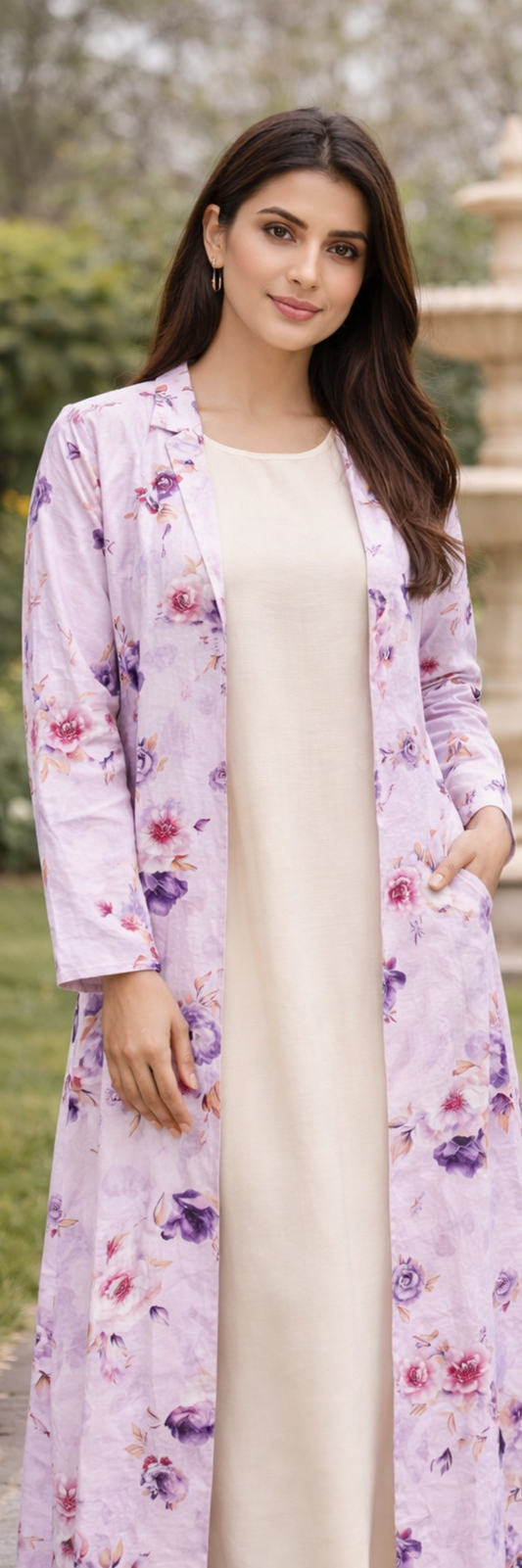 Maxi Gown with Lavender Floral Long Shrug