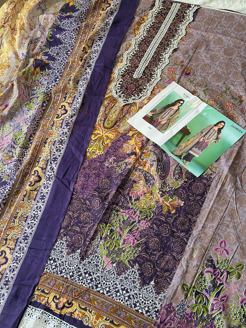 Navy Blue Embroidered Unstitched Lawn Suit Set