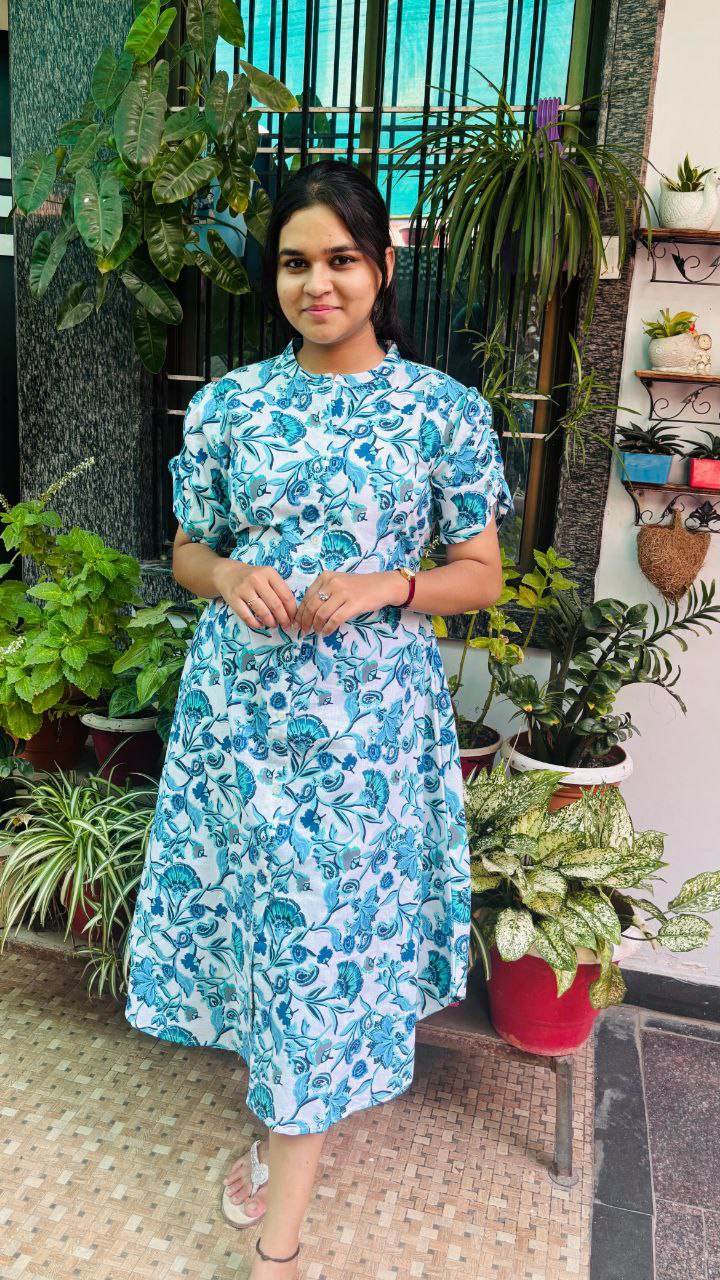 Aqua Bloom floral print Summer Dress - CandiRobes