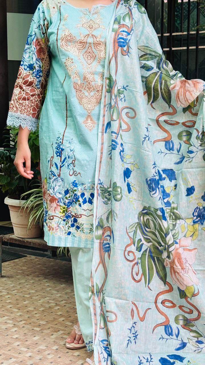 Sky Serenity digital print kurti pant dupatta set - CandiRobes