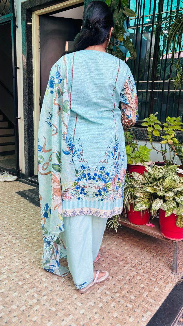 Sky Serenity digital print kurti pant dupatta set - CandiRobes