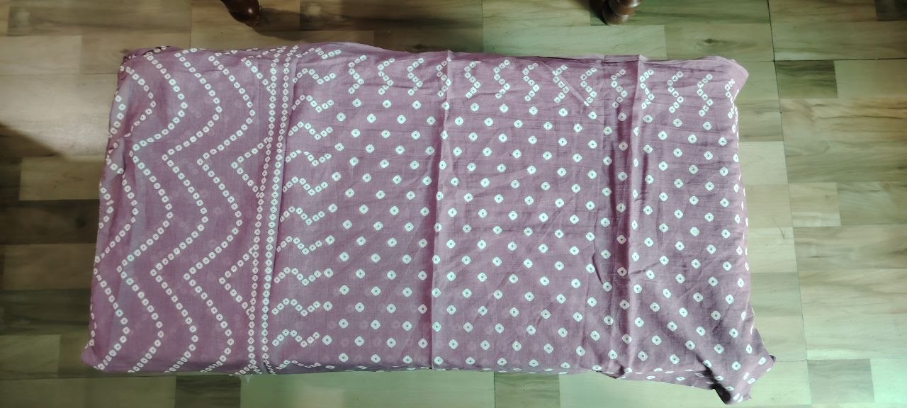 Mauve Cotton Bandhani Kurti Pant Dupatta Set with Pocket