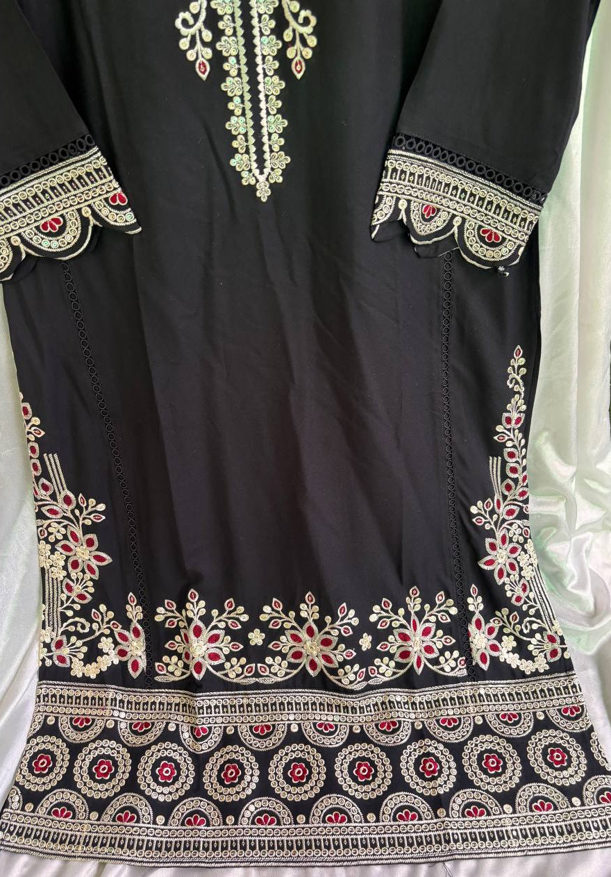 Black Embroidered Kurta Pant Set for Women