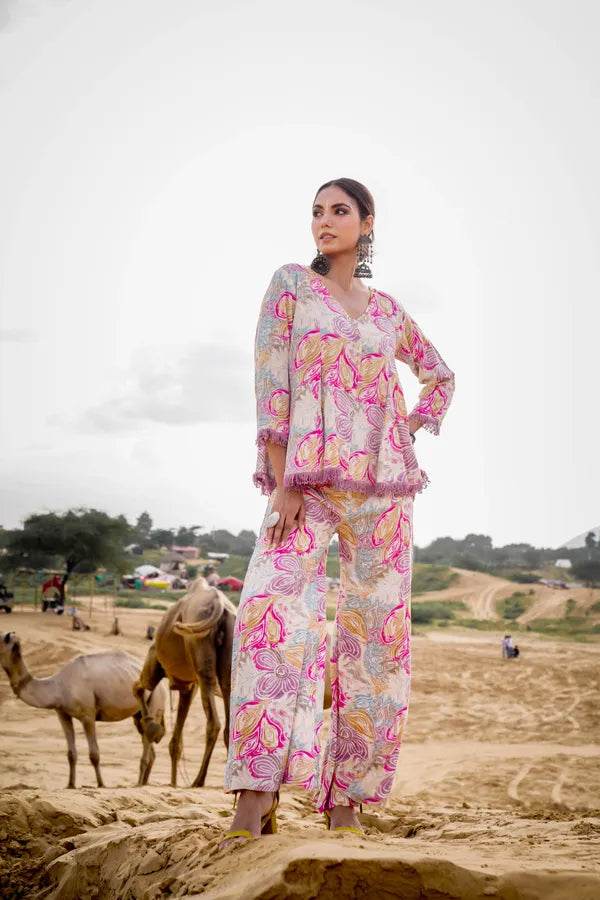 Pink Multicolour Musline Cotton Co-Ord Set For Women - CandiRobes