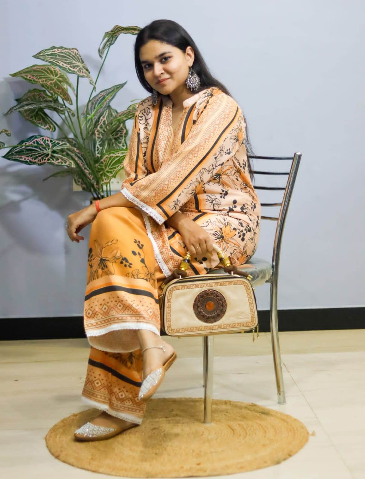 Peach turkish stylish printed cord set - CandiRobes
