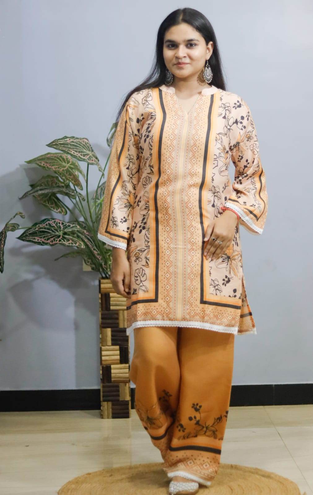 Peach turkish stylish printed cord set - CandiRobes