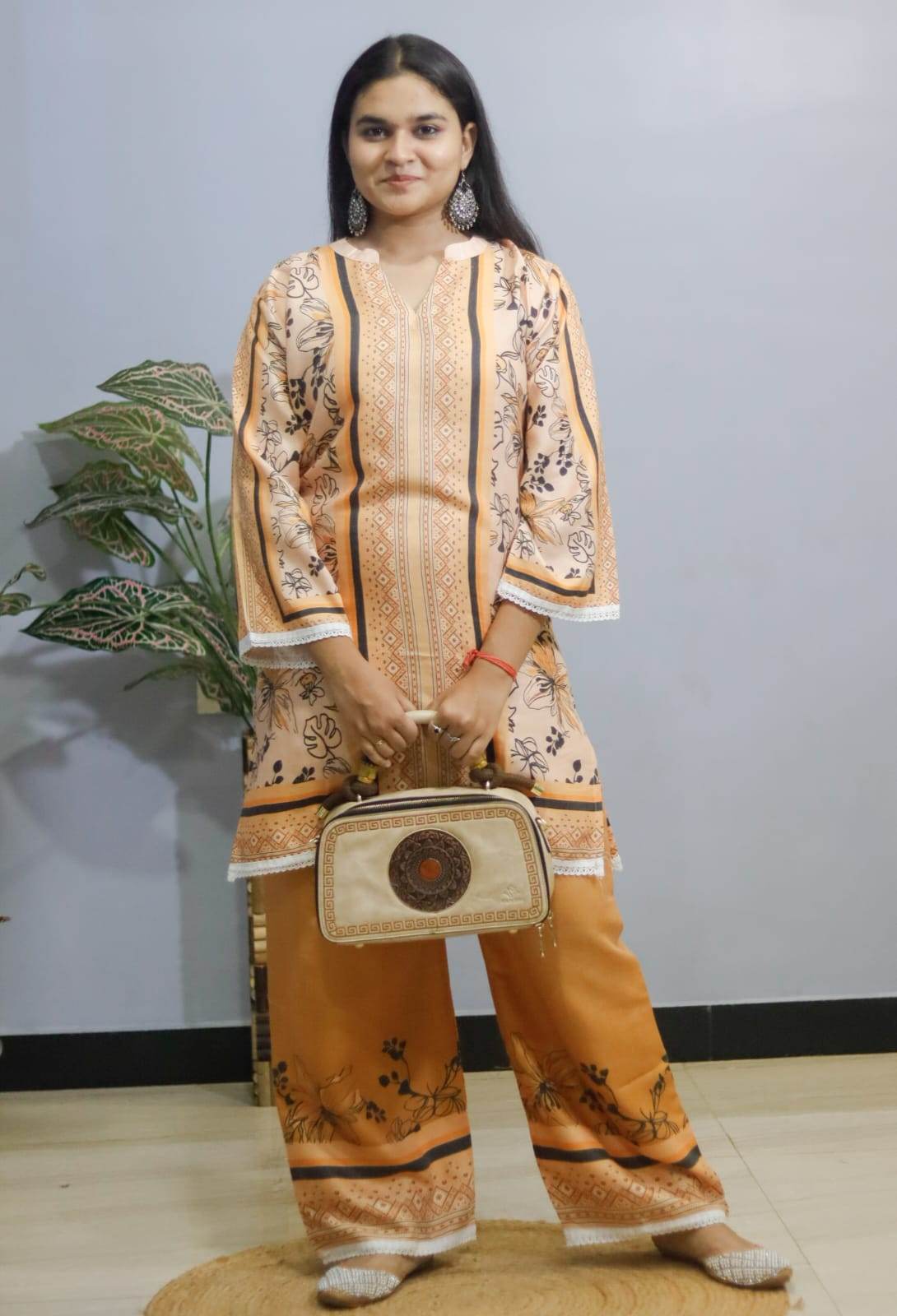 Peach turkish stylish printed cord set - CandiRobes