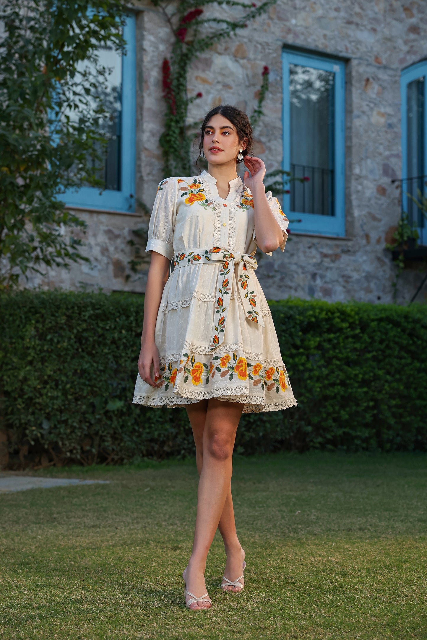 Cream Mal Mal Cotton Stylish Embroidered Tunic