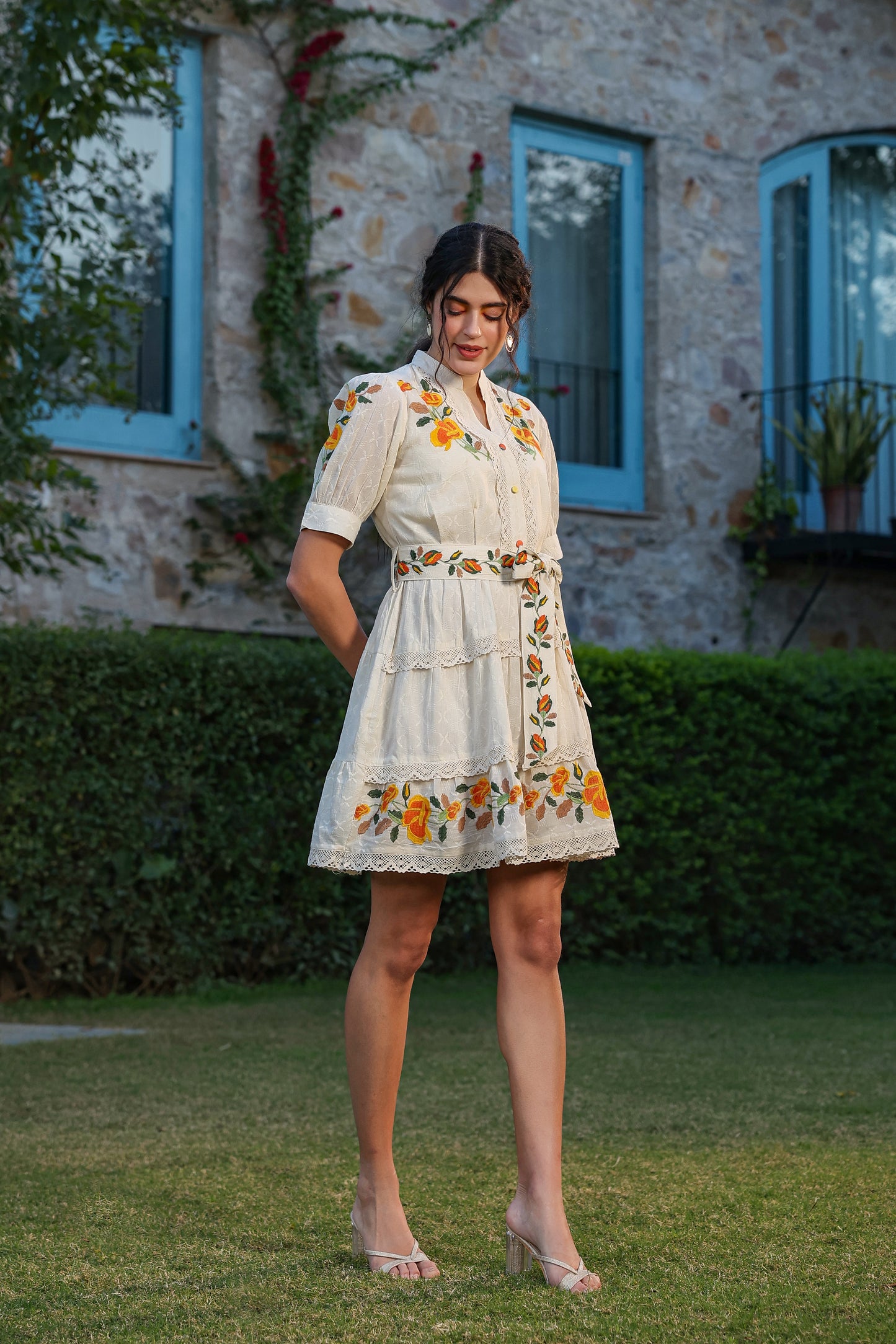 Cream Mal Mal Cotton Stylish Embroidered Tunic