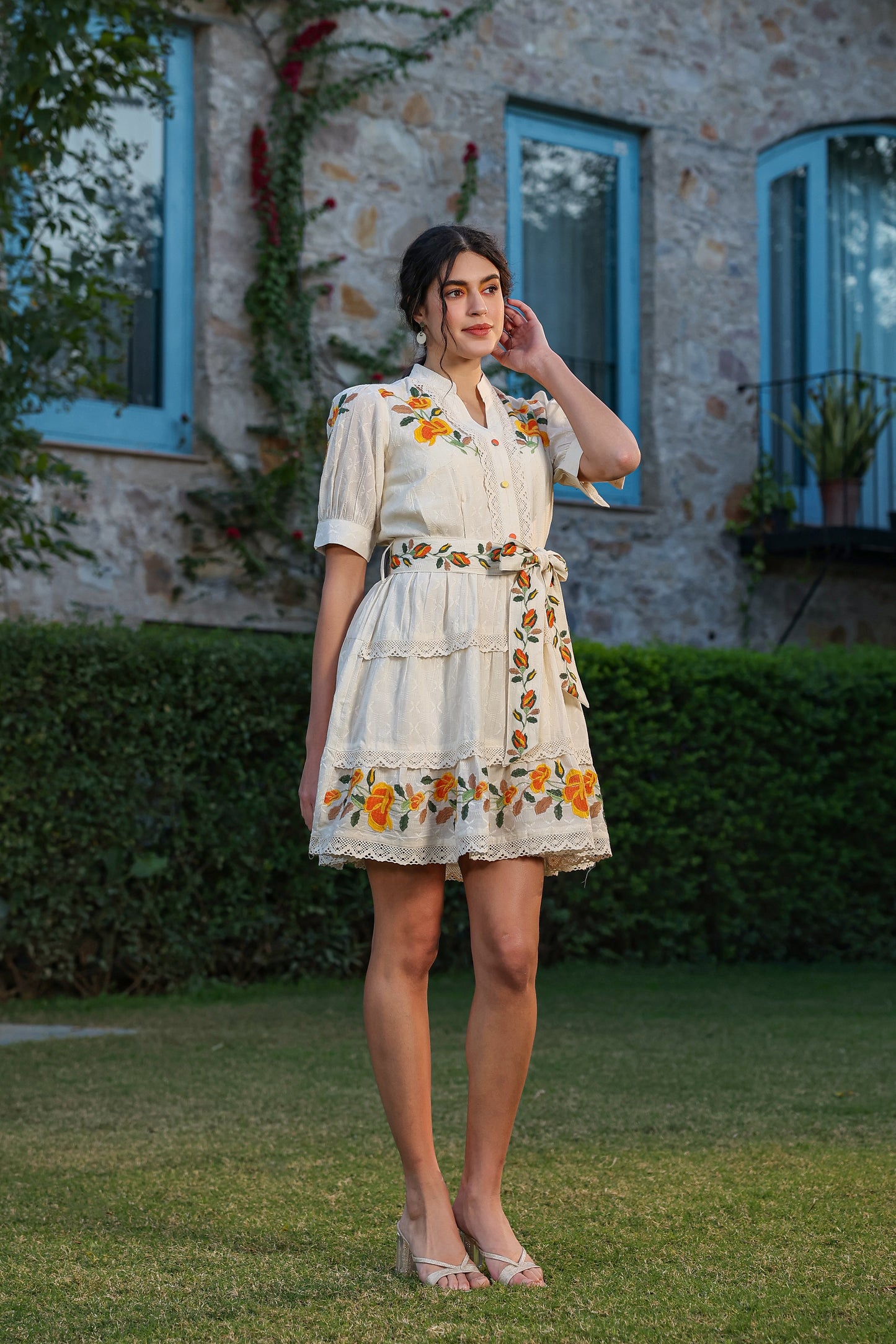 Cream Mal Mal Cotton Stylish Embroidered Tunic