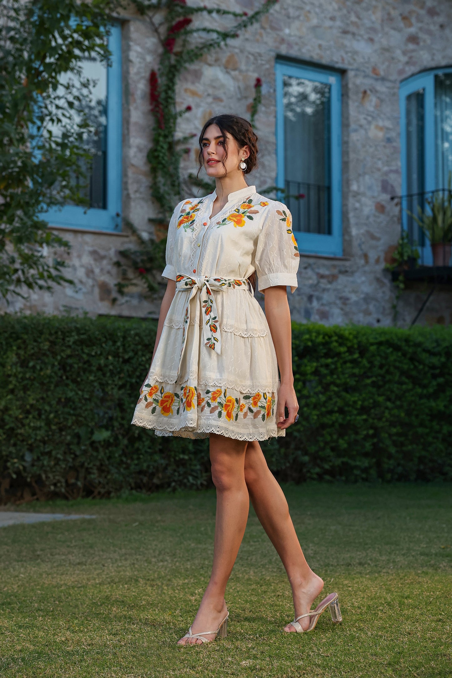 Cream Mal Mal Cotton Stylish Embroidered Tunic