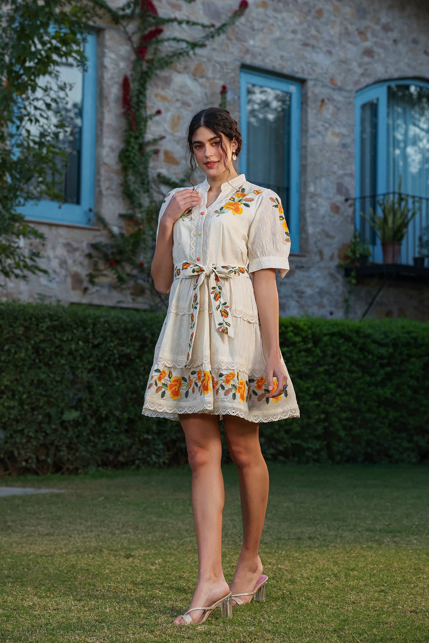 Cream Mal Mal Cotton Stylish Embroidered Tunic