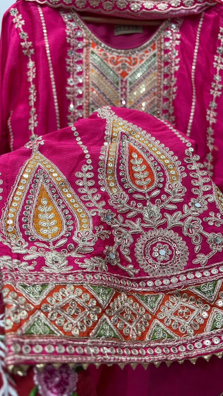 Fuchsia Pink Heavy Embroidered Dhoti Kurti Set