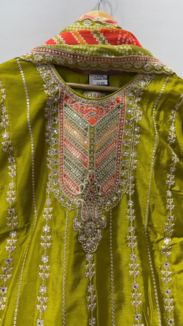Olive Green Heavy Embroidered Dhoti Kurti Set