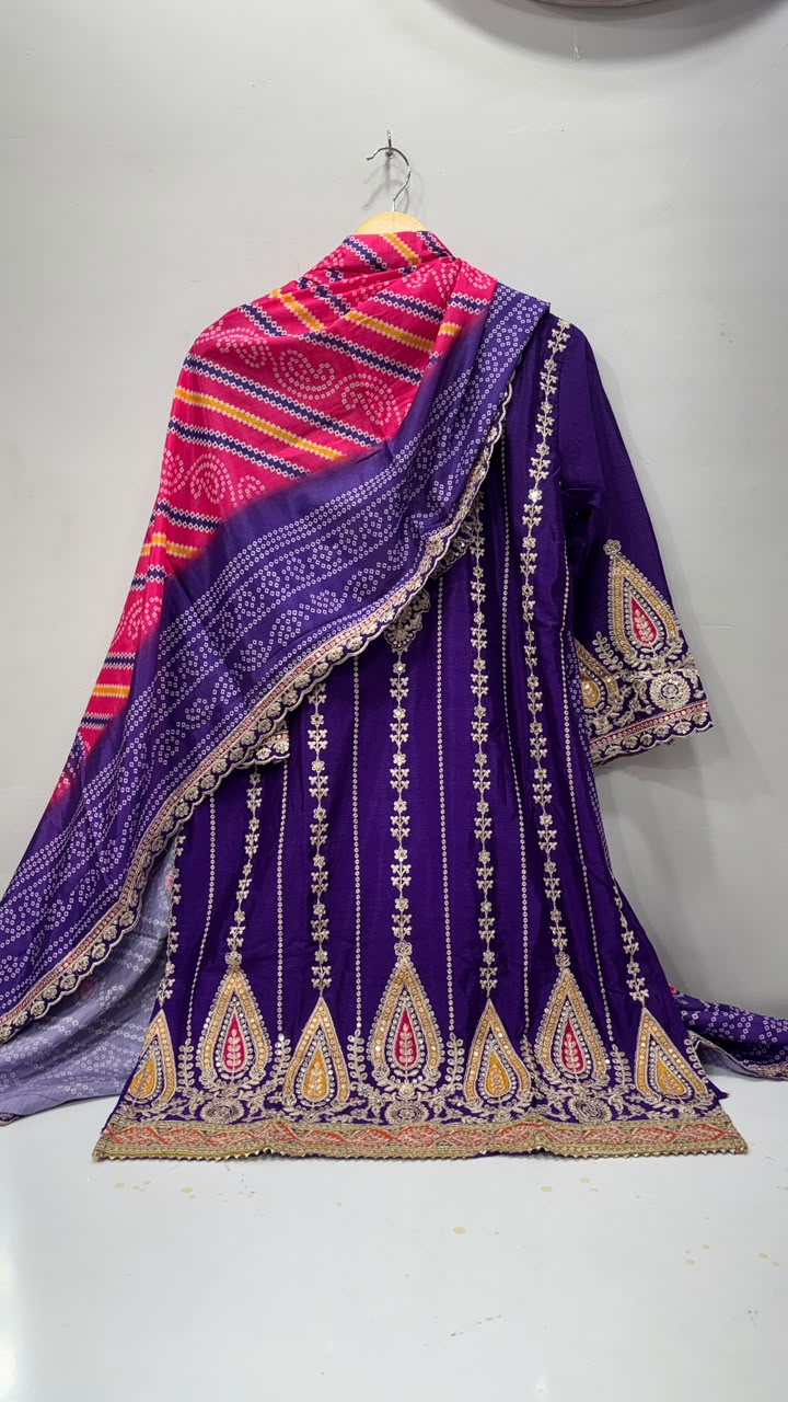 Royal Purple Heavy Embroidered Dhoti Kurti Set