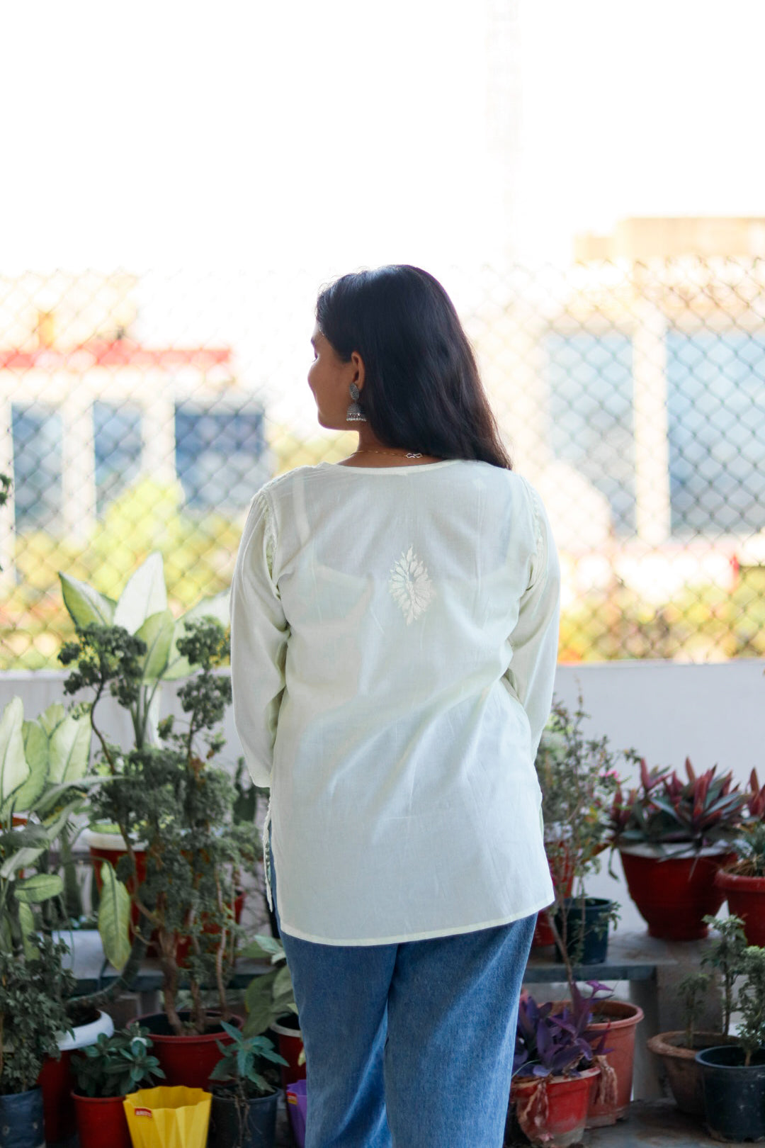 Lemon Yellow Chikankari  Pure Cotton Top For Women