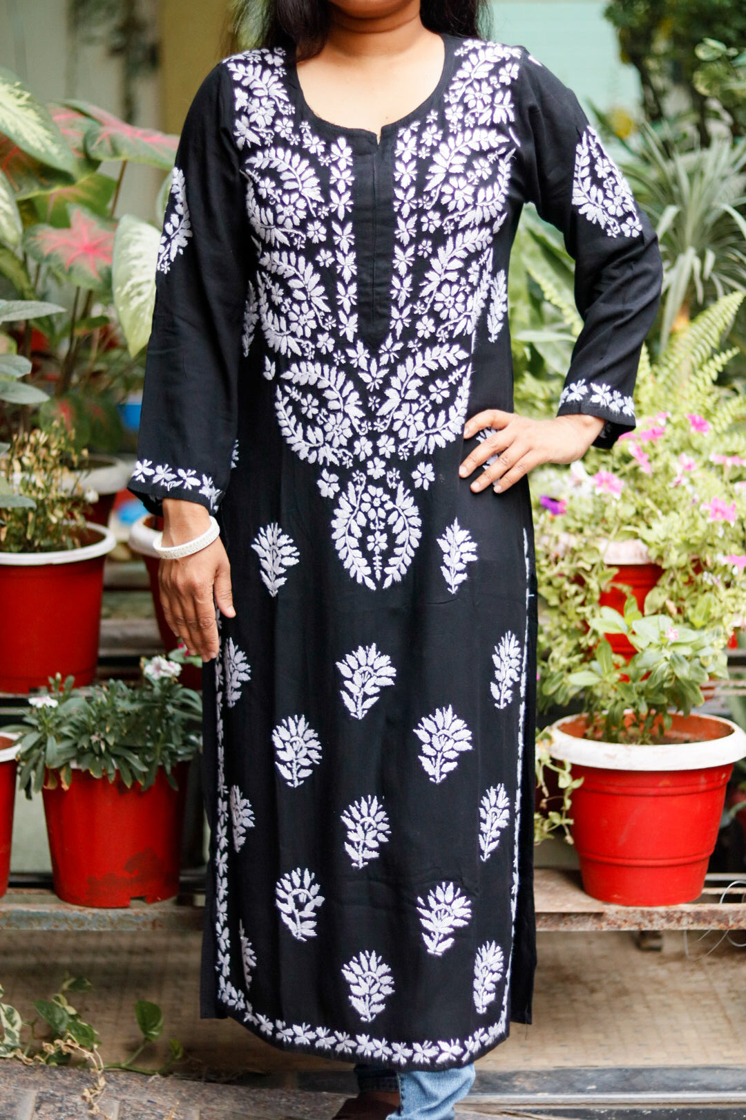 Rayon Cotton Aline Chikankari Kurta