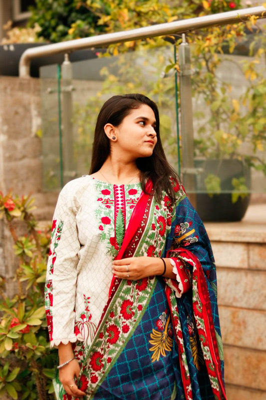 Multicolur Elegance Digital printed cotton kurta pant dupatta set - CandiRobes