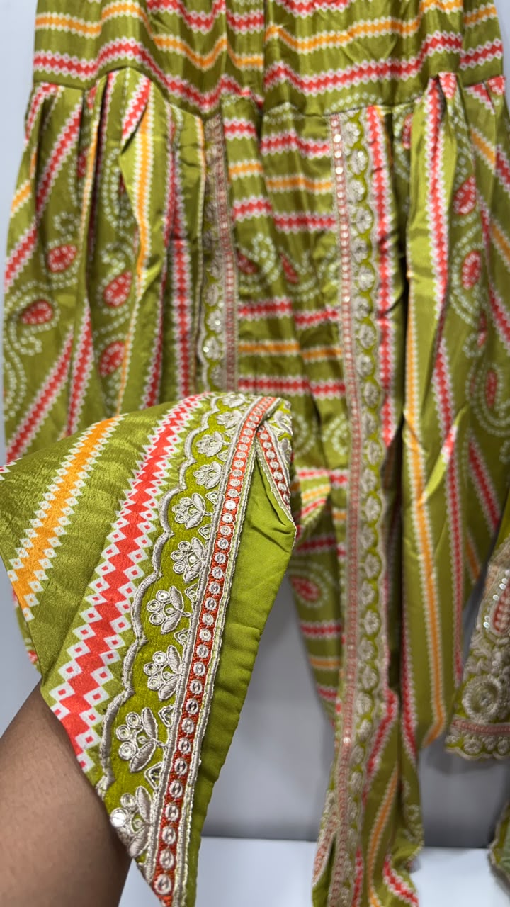 Olive Green Heavy Embroidered Dhoti Kurti Set