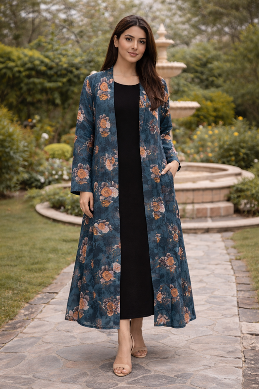 Maxi Dress with Teal Floral Shrug
