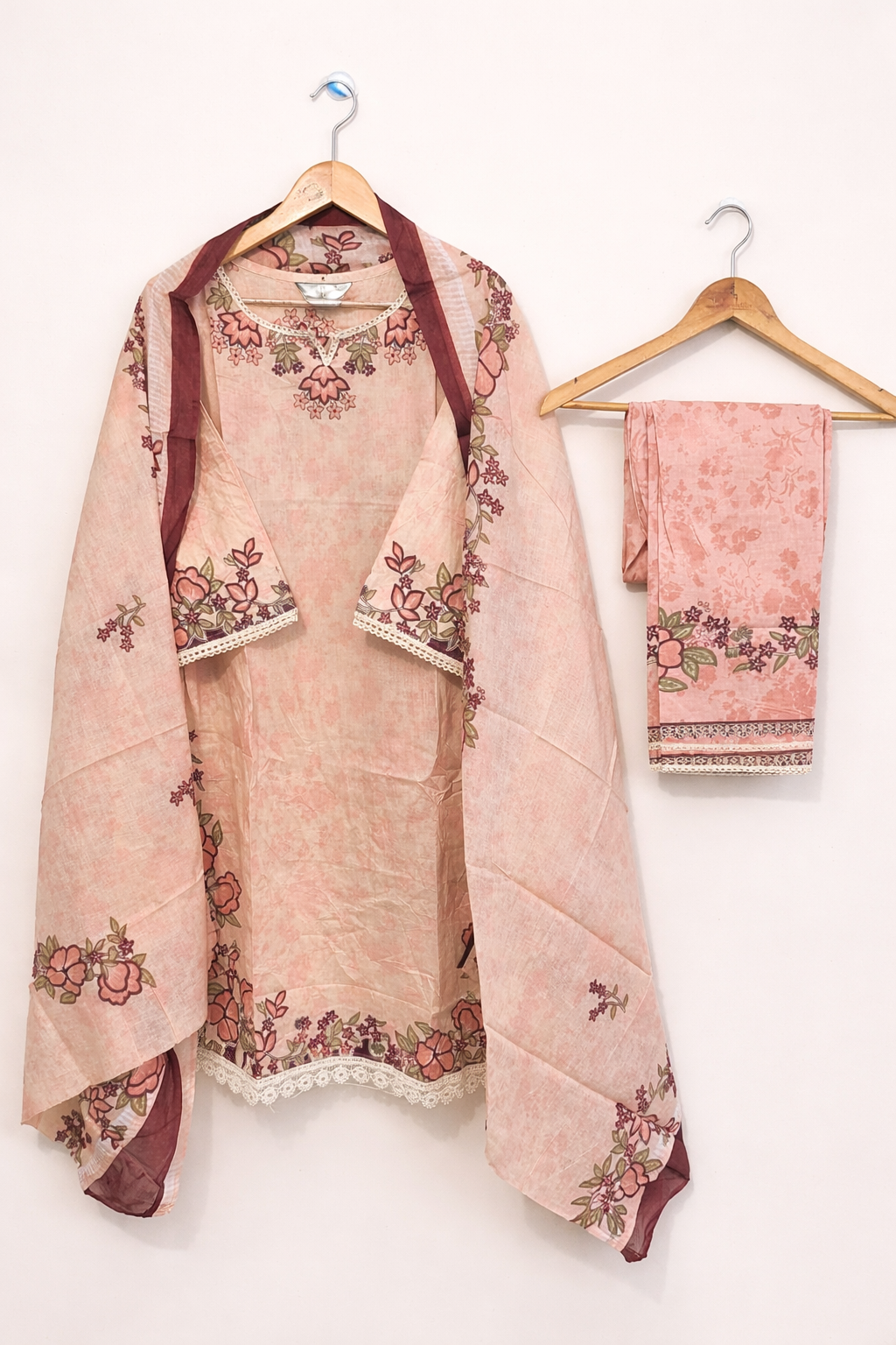 Peach-cotton-printed lawn-kurta-set