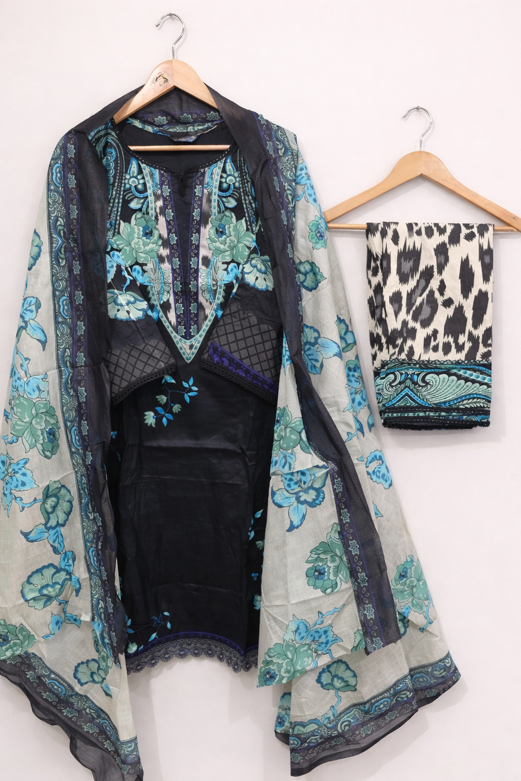 Black Blue Printed lawn Kurta for Women
