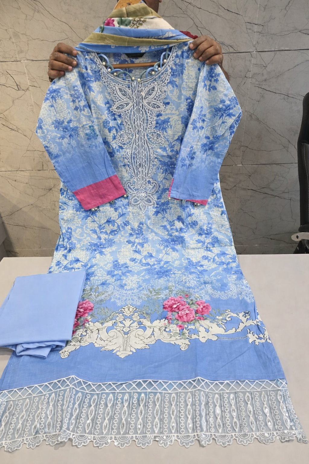 Light Blue Cotton Pakistani Suit Set for Women