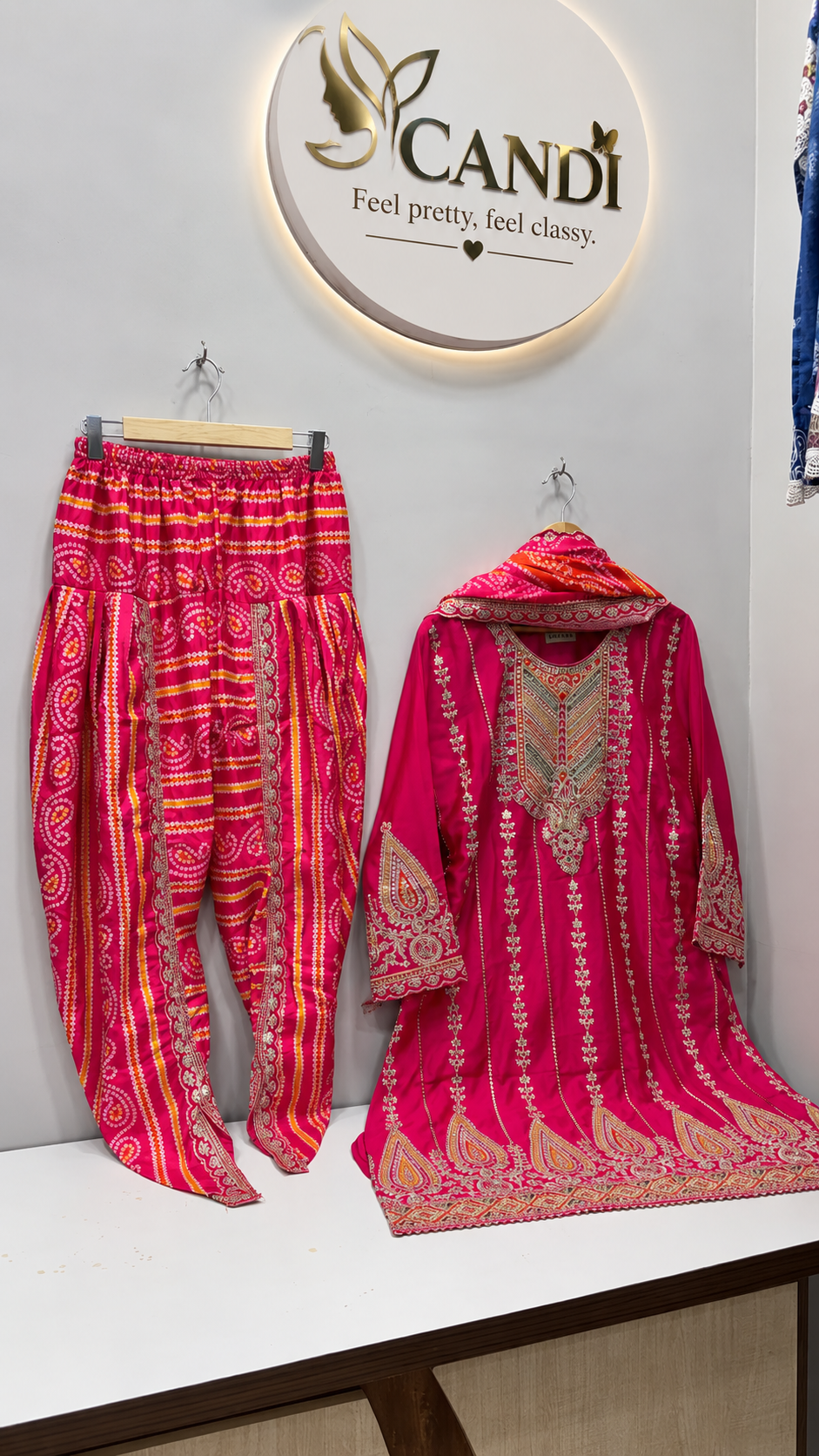 Fuchsia Pink Heavy Embroidered Dhoti Kurti Set