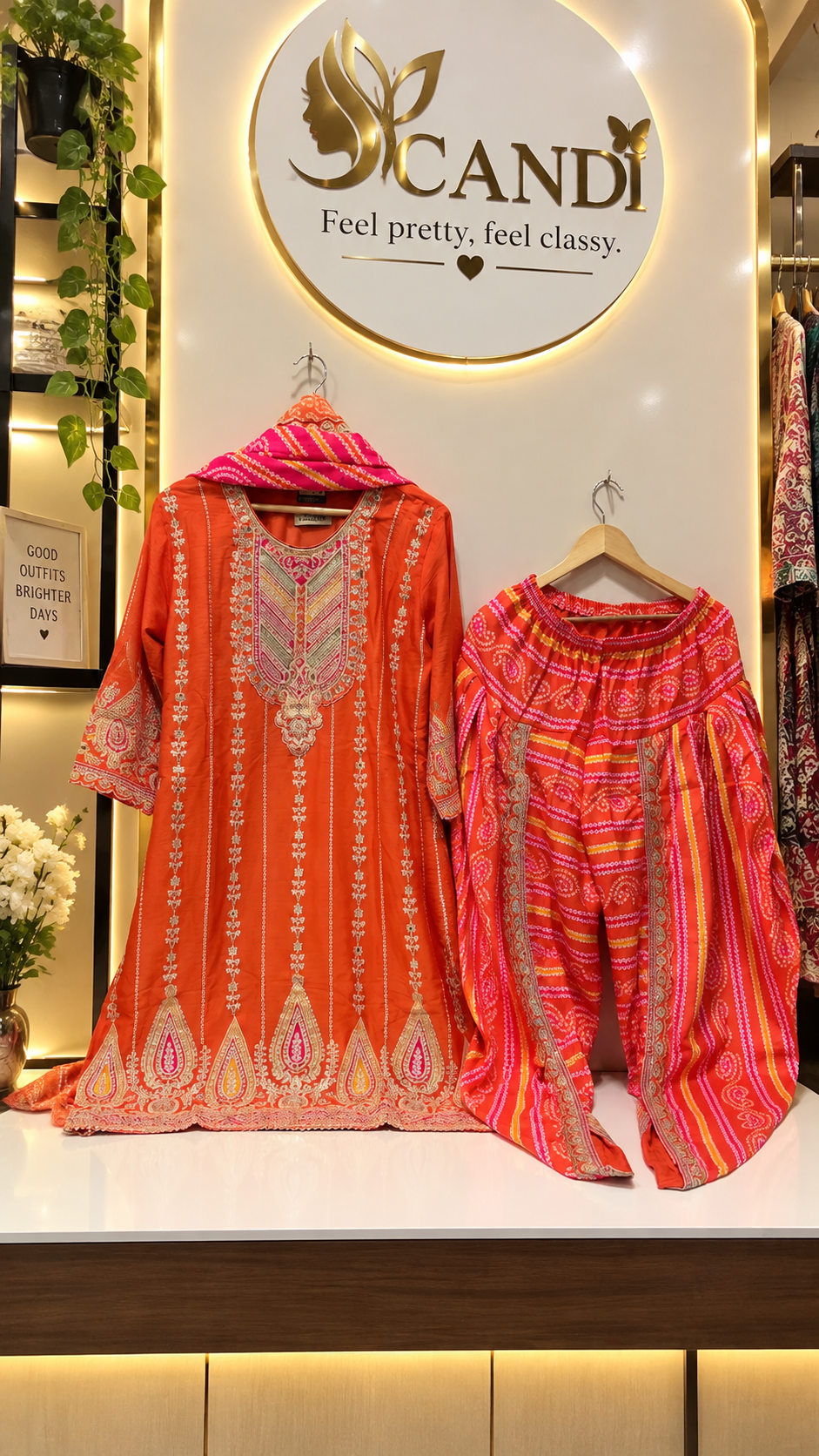 orange  Heavy Embroidered Dhoti Kurti Set