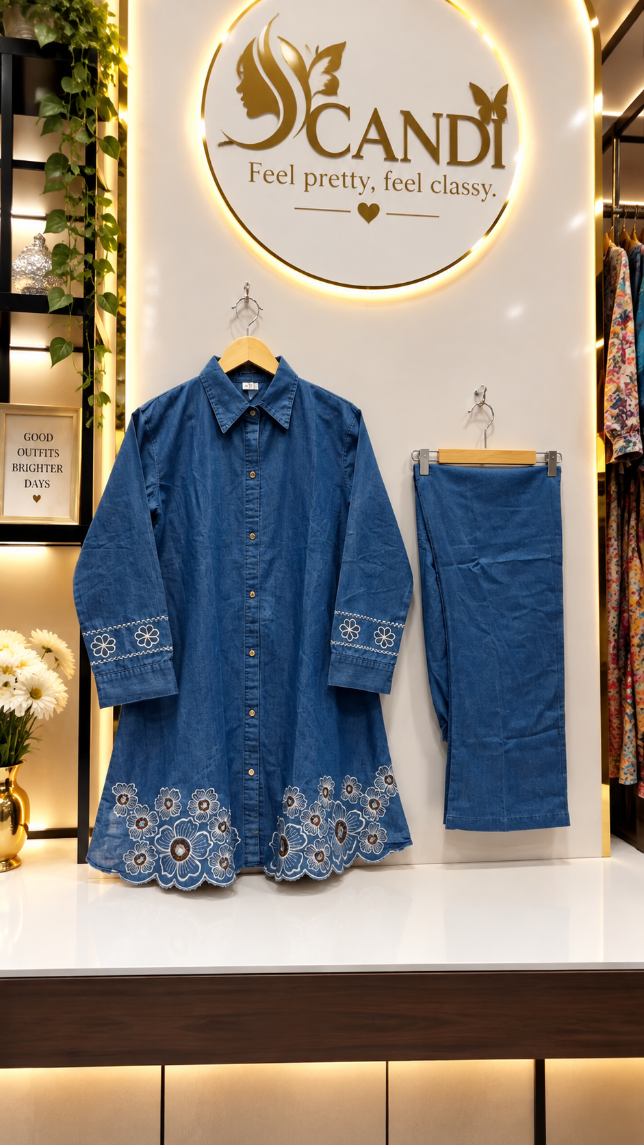 DENIM DARK BLUE  KURTI PANT CORD SET