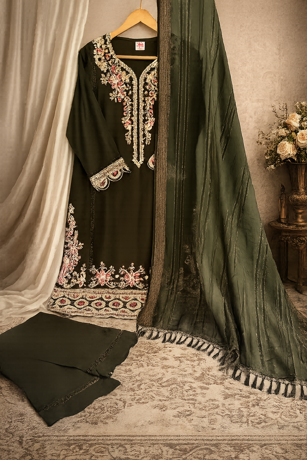 Mehendi Green Embroidered Kurta Set