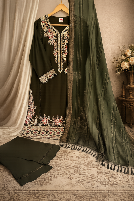 Mehendi Green Embroidered Kurta Set