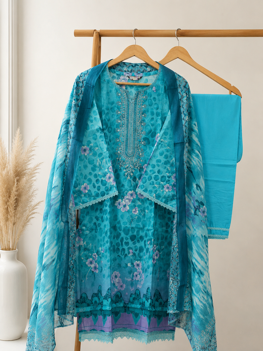 Lawn Suit Set Blue Mist Floral