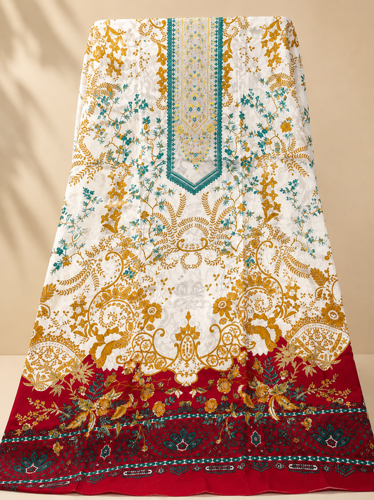Gulnaar red  Unstitched Suit