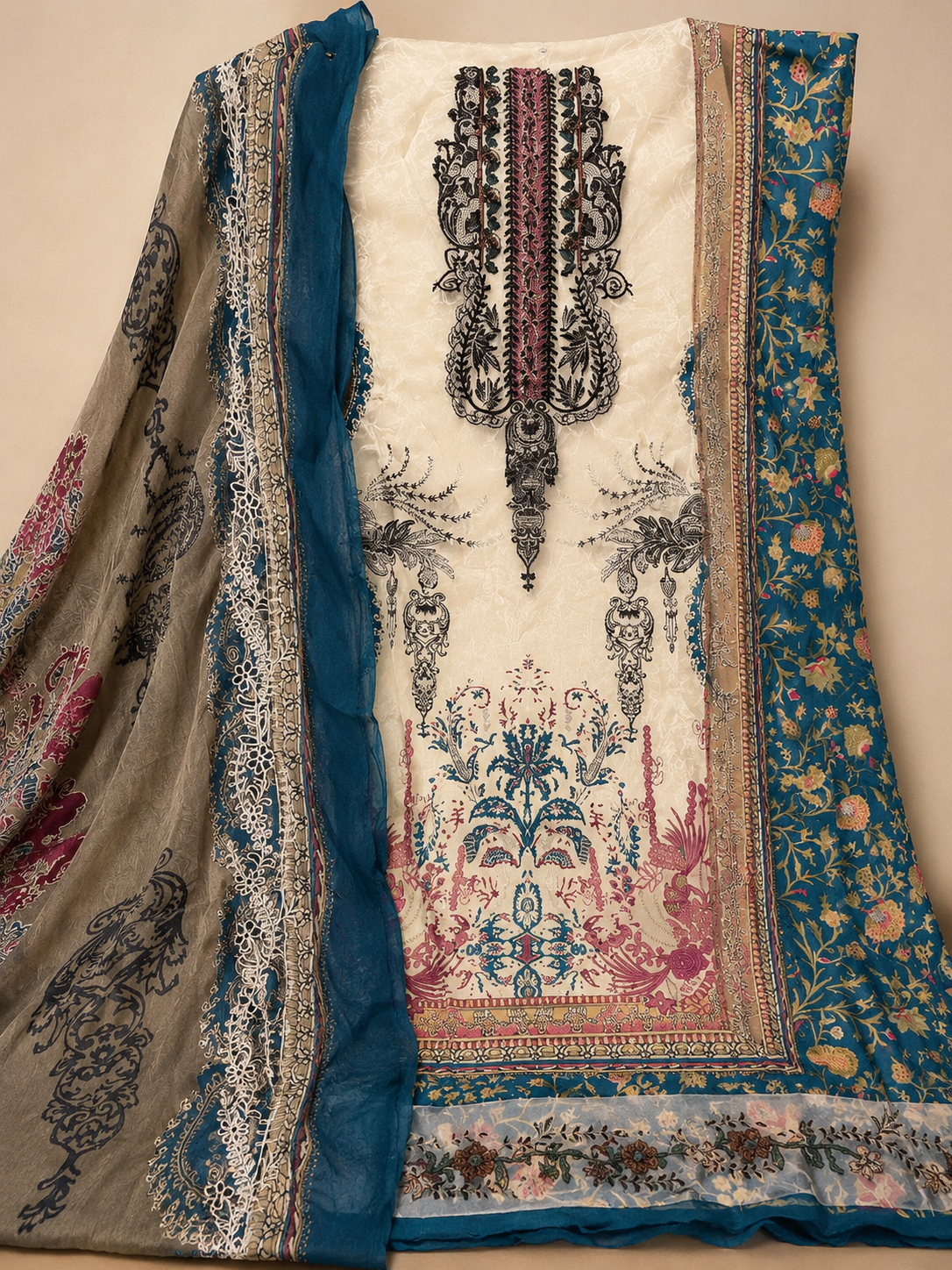 Gulnaar  bule  creem  Unstitched Suit