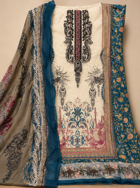 Gulnaar  bule  creem  Unstitched Suit
