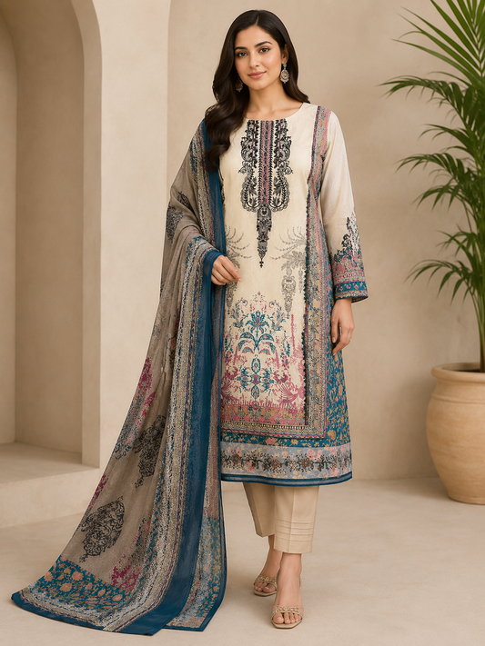 Gulnaar  bule  creem  Unstitched Suit